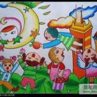 中秋节为主题儿童画-我和月亮做朋友