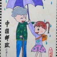 学雷锋做好事绘画作品之雨中情