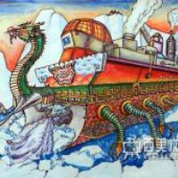一等奖儿童科幻画《新型破冰船——雪龙六号》