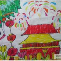 天安门城楼上的烟花,国庆节主题儿童画
