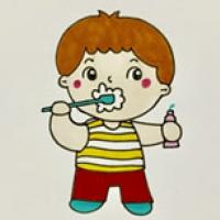 刷牙的小男孩简笔画，幼儿我爱刷牙主题画
