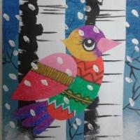 一只啄木鸟创意粘贴画图片大全,秋天儿童画分享