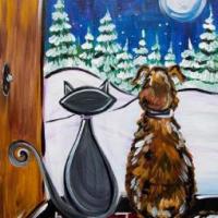 赏雪的猫咪和狗，冬天儿童主题绘画在线看