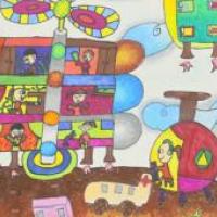 三等奖儿童科幻画《未来自动升空房屋》赏析