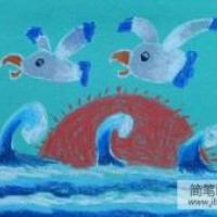 飞翔的海鸥儿童水彩画