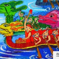 欢乐节日儿童画-我们一起赛龙舟