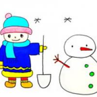 堆雪人的小男孩简笔画画法 步骤图解教程
