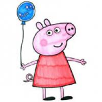 动漫人物简笔画：拿气球的小猪佩奇简笔画步骤图解教程