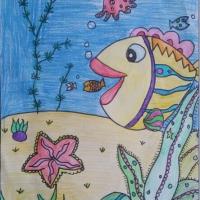 大鱼妈妈和小鱼海底世界油画棒画教师范画