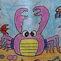 幼儿园海底世界儿童画螃蟹