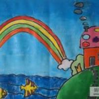 儿童画挂在天上的彩虹