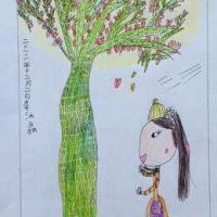 儿童蜡笔画图片大全-树下的女孩