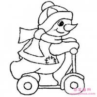卡通可爱雪人简笔画:踩滑轮车的雪人