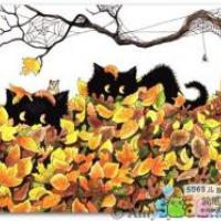 两只小黑猫的欢乐秋天水彩画作品在线看