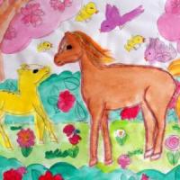 春天动物儿童画图片-小马和妈妈在春天