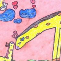 幼儿蜡笔画图片大全-儿童画动漫长颈鹿和妈妈