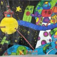 三等奖儿童科幻画《中国空间站》