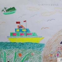三年级五一劳动节儿童画作品大全:五一海边度假