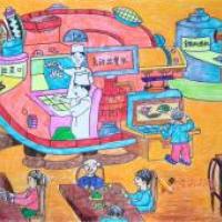 三年级二等奖科幻画《自动食物出餐机》