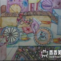 二等奖中学生获奖科幻画《空中火箭自行车》欣赏