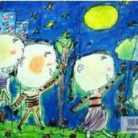 庆祝中秋节儿童画-月饼送玉兔