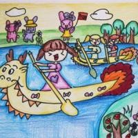 划龙舟比赛端午节绘画获奖作品分享