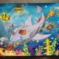 三等奖小学生环保科幻画《水域环境智能清洁卫士》欣赏