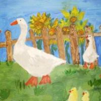 鹅妈妈和小鹅动物绘画作品欣赏