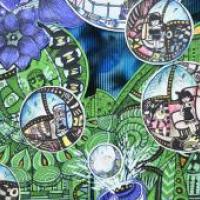 关于环保的三年级科幻画《生态环保城市泡泡飞行器》