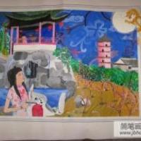 天涯共此时，中秋节国外华侨儿童画