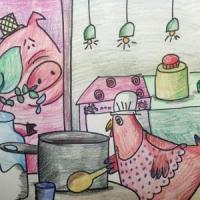 母鸡妈妈做料理关于动物的绘画作品欣赏