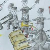 抗战70周年儿童画-吹响胜利的号角