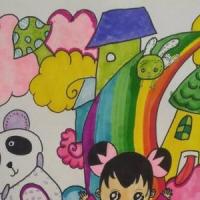 彩虹滑滑梯喜迎六一儿童画图片赏析