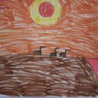 儿童画沙漠的风景