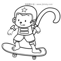 简笔画猴子玩滑板