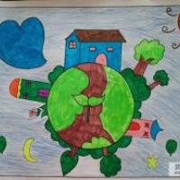 绿色地球小学生植树节绘画作品欣赏