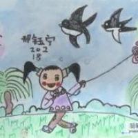 二年级春天儿童画：春风里放风筝