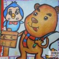 儿童画冬天的图画-小熊和企鹅过冬