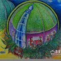 中学生获奖科幻画《能吃的蓝藻房子》