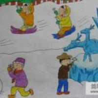 儿童画滑雪橇