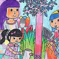 春天植树主题儿童画小学生作品