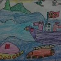 坐轮船看世界,国庆节主题儿童画