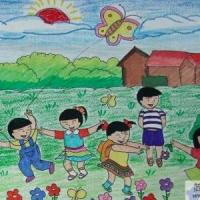 庆六一儿童节儿童画-欢快的同学们