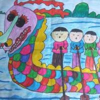划龙舟的三兄弟端午节主题画作品分享