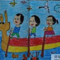 端午节划龙舟儿童画-快乐的划龙舟