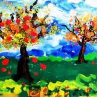 丰收的苹果树,丰收的秋天儿童画