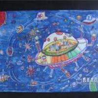 中学生科幻画《收集外太空垃圾飞船》