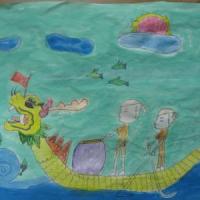 端午节龙舟儿童画-我们一起赛龙舟