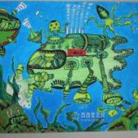 获奖儿童科幻画作品《“蛟龙号”海底资源探测器》欣赏