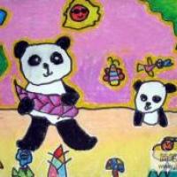 大熊猫儿童水彩画